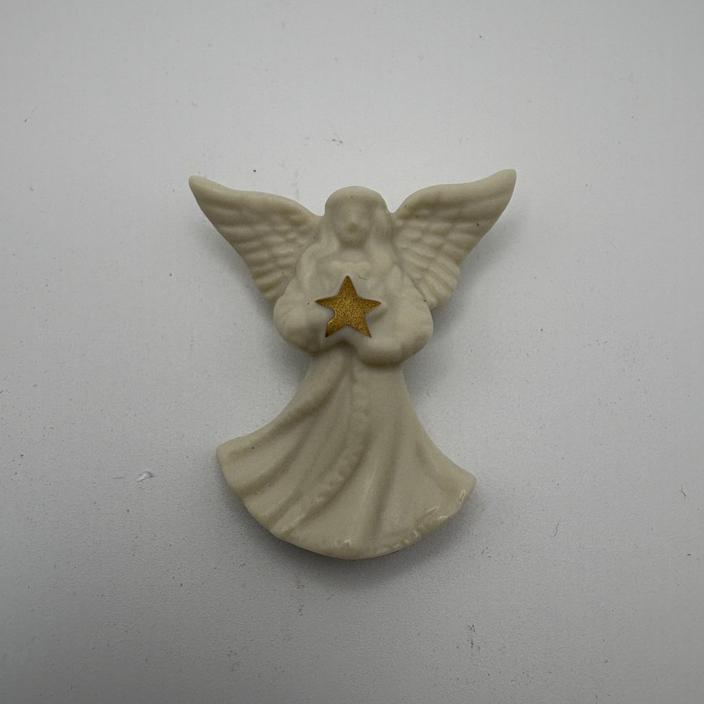 Lenox Ivory China Angel Brooch Pin‎ Gold Star Christmas Holiday Jewelry Vintage